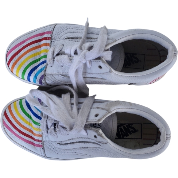 Vans x Flour Shop White Leather Rainbow Sneakers Lace Up Size 1 Style 721728 - Picture 5 of 9